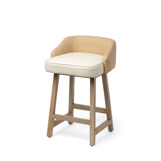Monmouth 24.25" Seat Height Cream/Beige Fabric Seat Brown Wood Frame Counter Stool