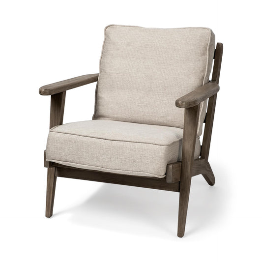 Olympus VI Beige Fabric Wrapped Wooden Frame Accent Chair