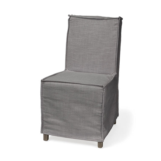 Elbert I Grey Fabric Slip-Cover Brown Wooden Base Dining Chair