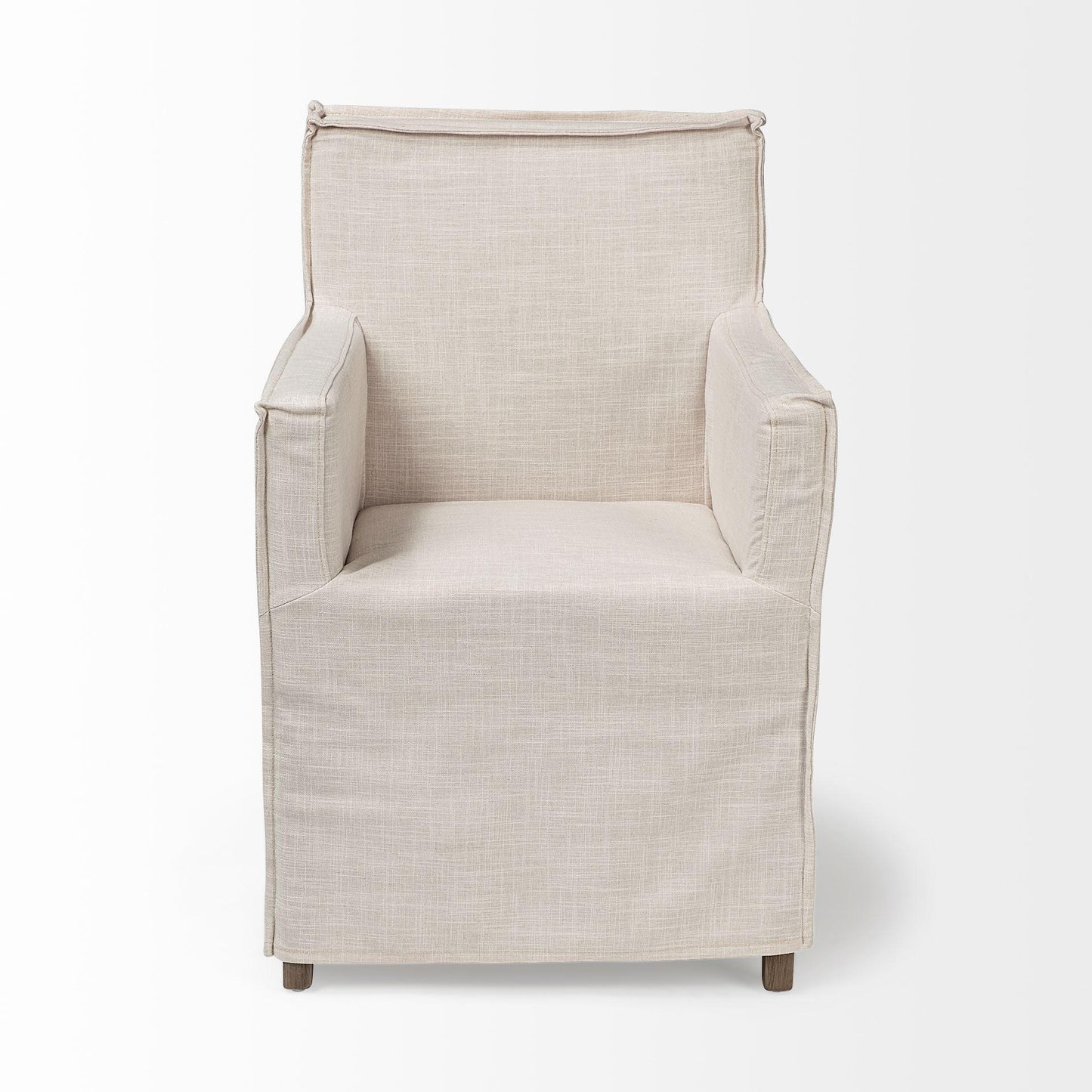 Elbert II Cream Fabric Slip-Cover Brown Wood Frame Dining Chair