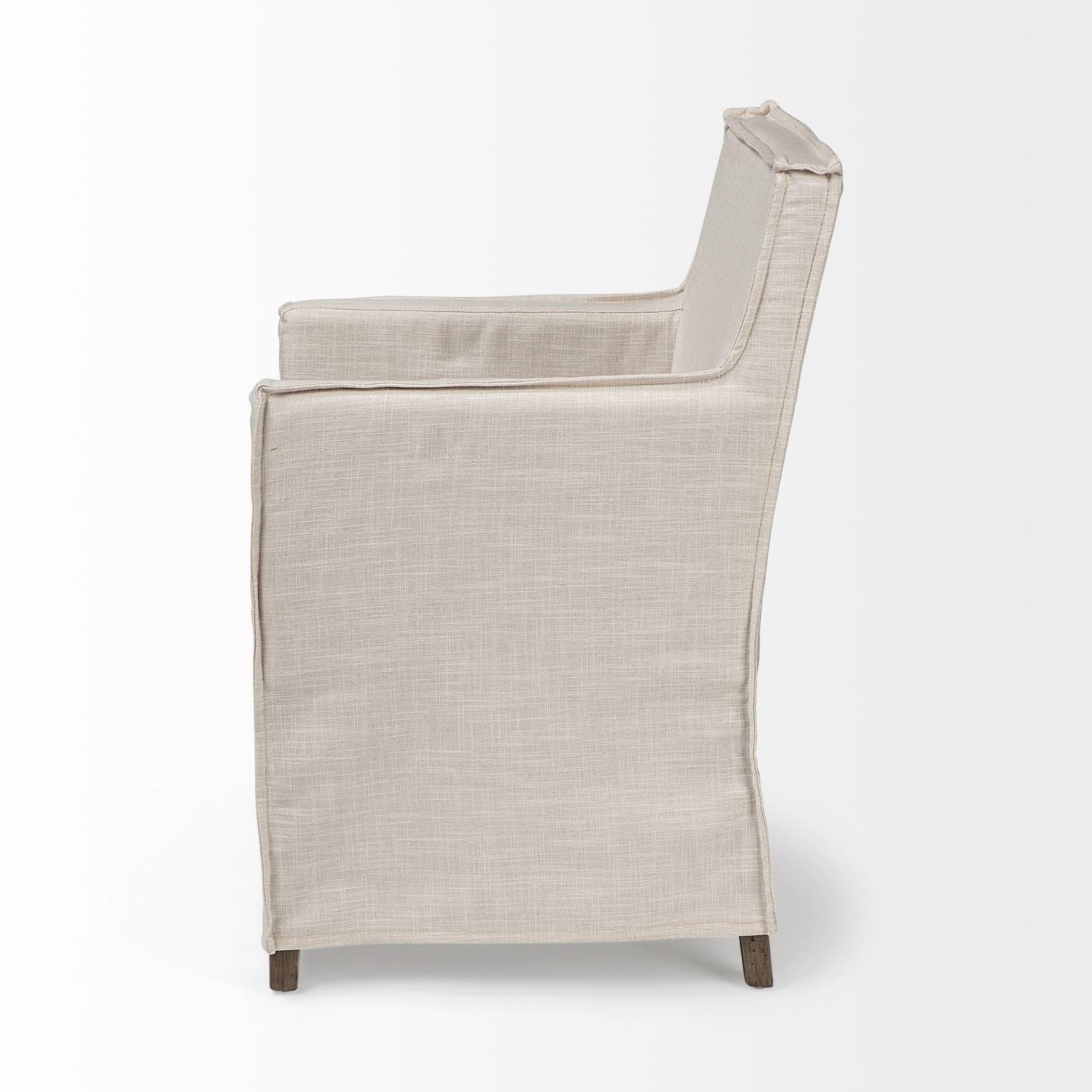 Elbert II Cream Fabric Slip-Cover Brown Wood Frame Dining Chair