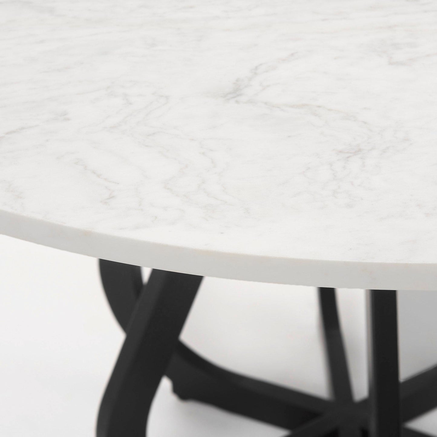 Laurent 48" Round White Marble Top Black Base Dining Table
