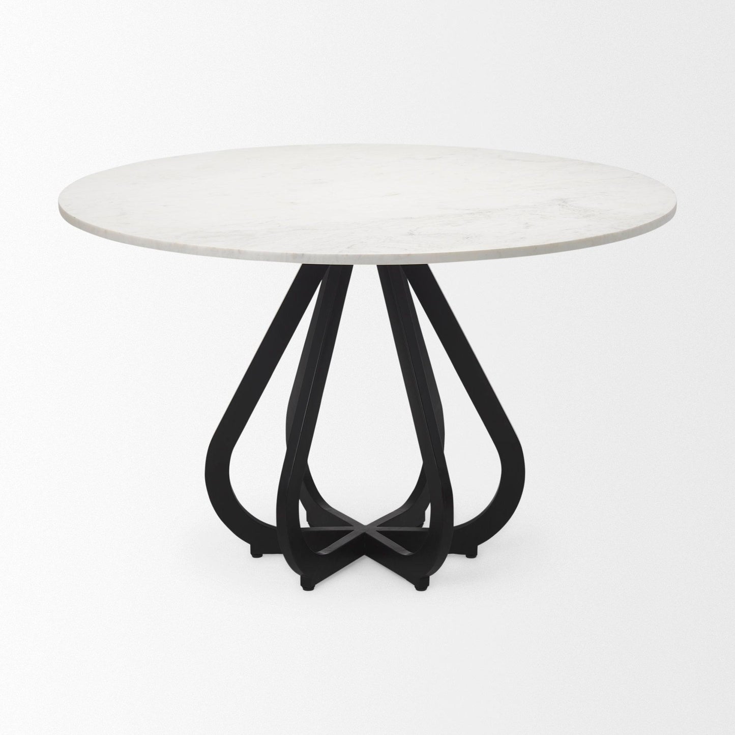 Laurent 48" Round White Marble Top Black Base Dining Table