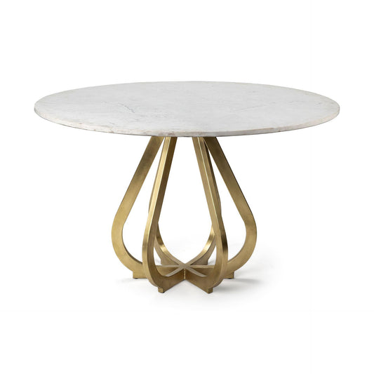 Laurent 48" Marble Top Gold Metal Base Dining Table