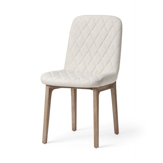 David Diamond Tuffed Cream Fabric Wrap Brown Wood Base Dining Chair