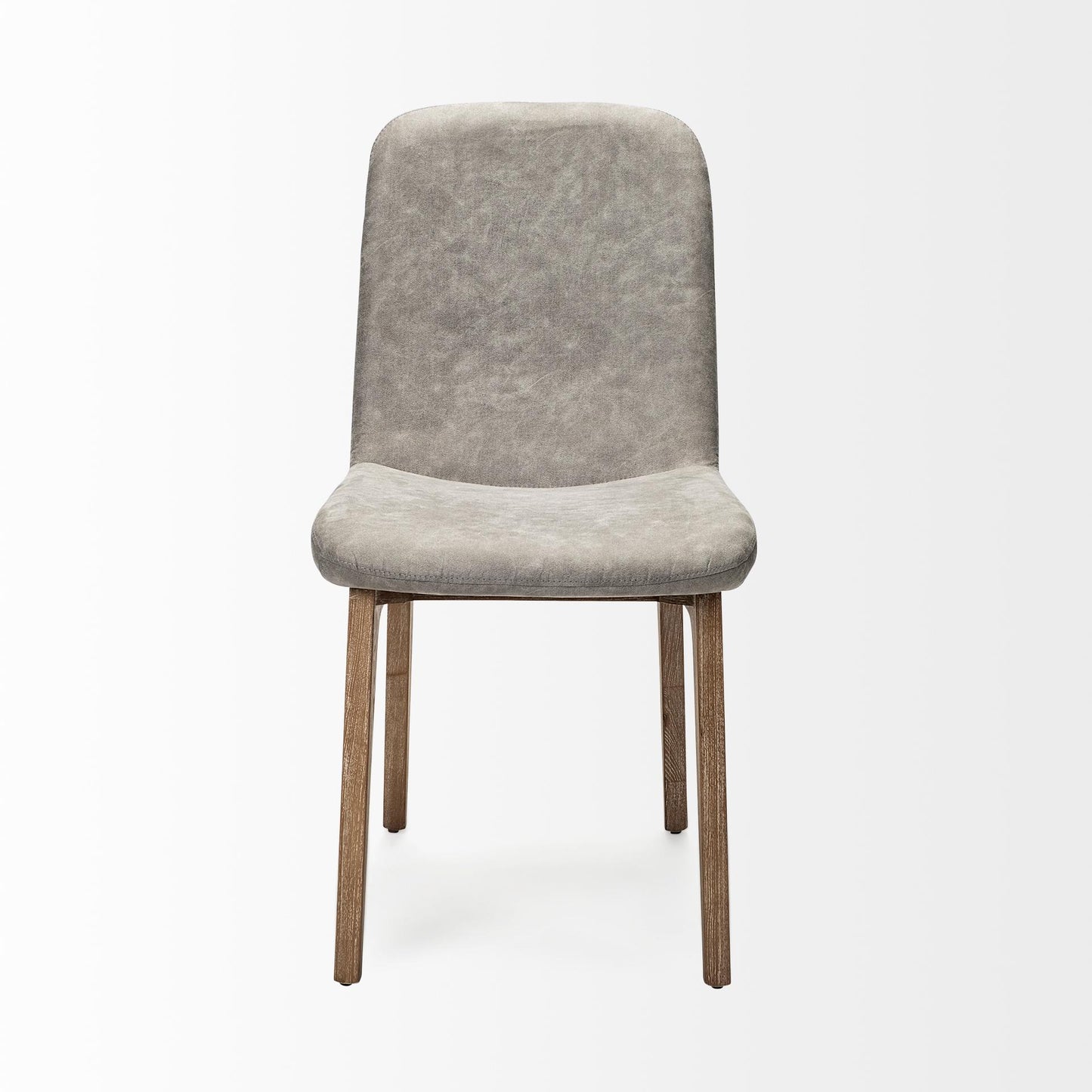 David Grey Fabric Wrap Medium Brown Wood Base Dining Chair