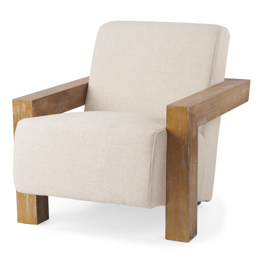 Sovereign Beige Fabric Seat and Wood Frame Accent Chair