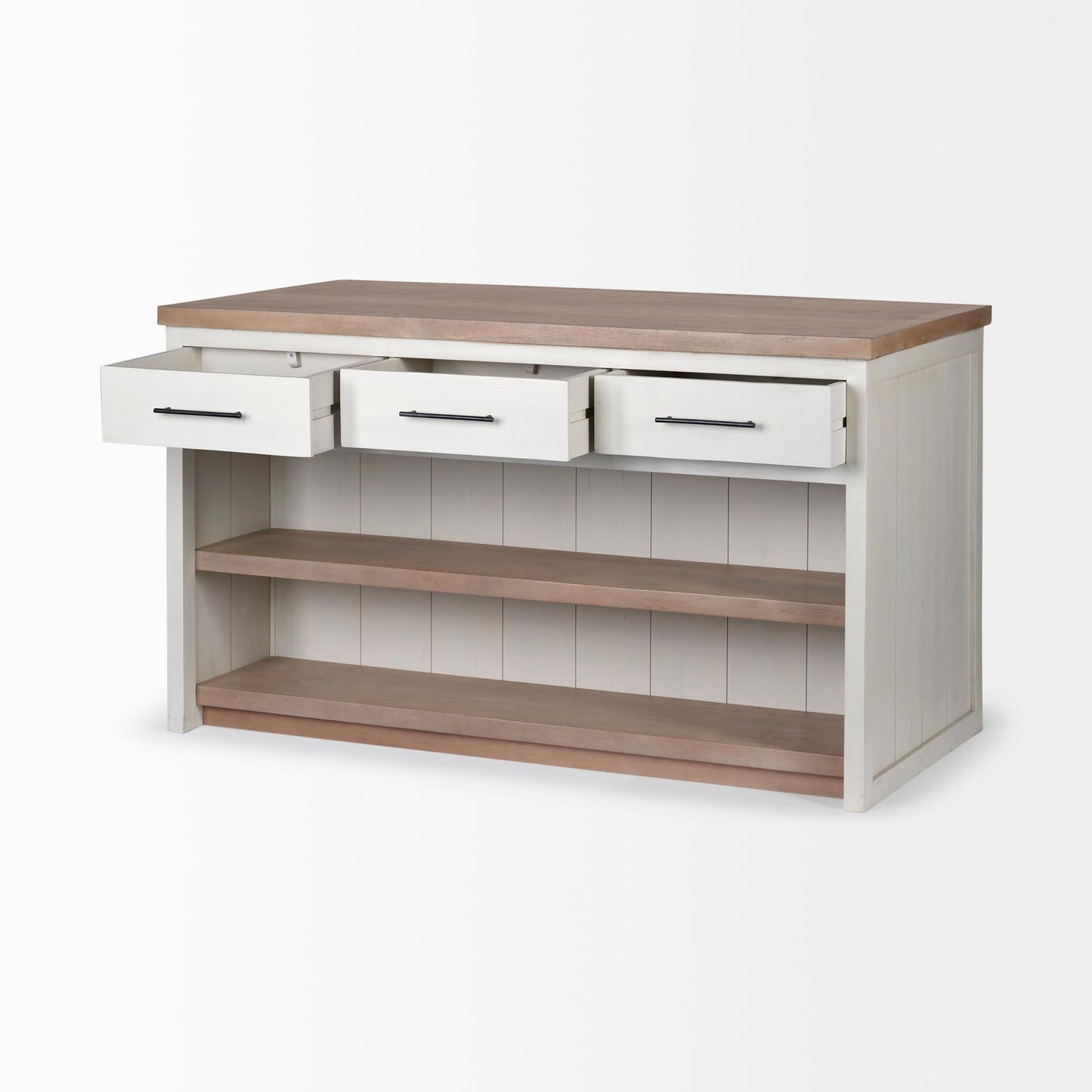 Fairview II White and Brown Two-Tone Stain Solid Wood Kitchen Island