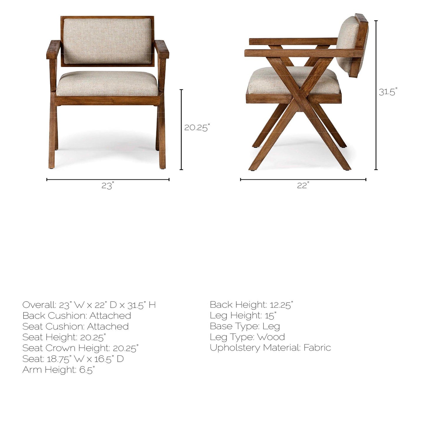 Topanga I Cream Fabric Wrap Medium Brown Wooden Frame Dining Chair