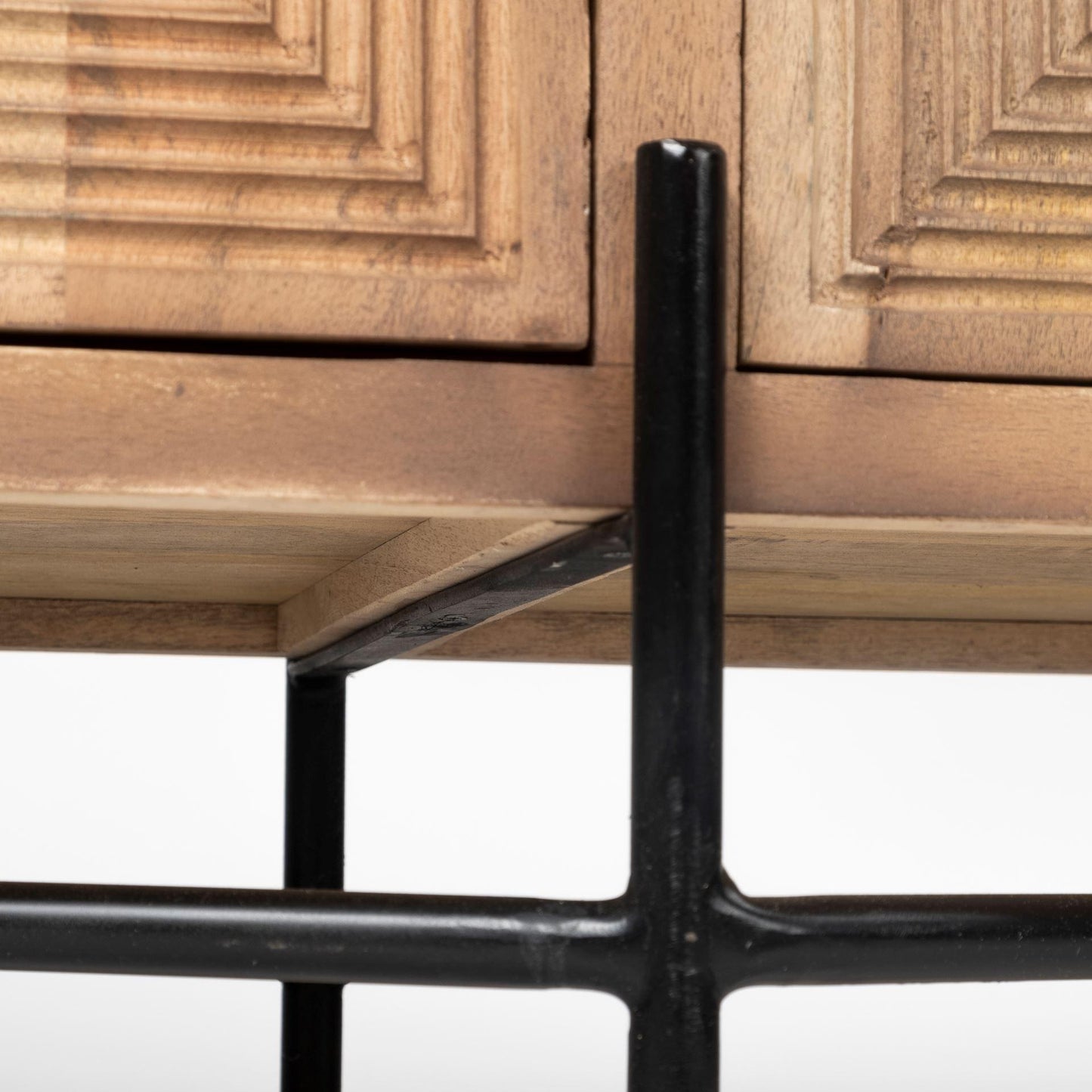 Cairo 78x19 Brown Solid Wood Black Metal Base 4 Door Cabinet Sideboard