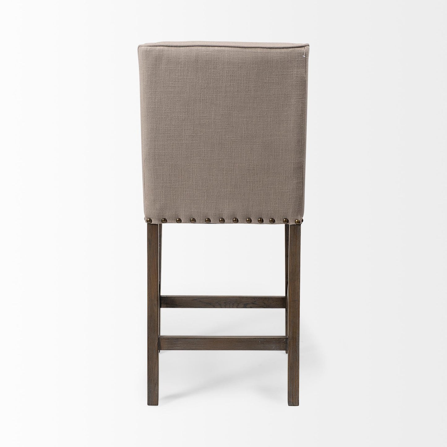 Kensington 27.5" Seat Height Beige Fabric Seat Brown Wood Frame Counter Stool