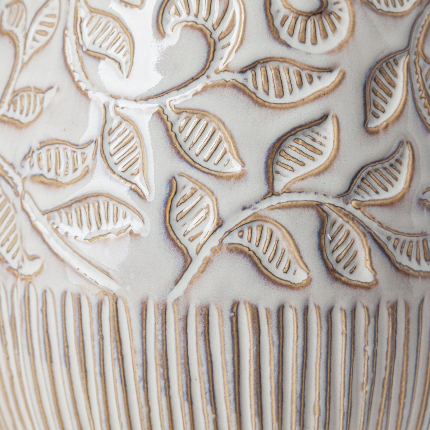 Jadiza III Large White Glaze Floral Patterned Ceramic Vase