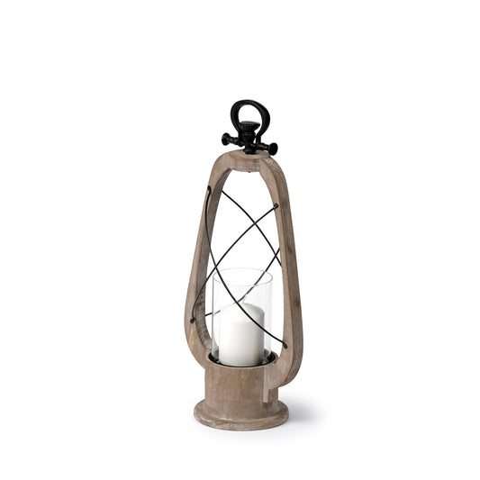 Zain I Small Brown Wooden Vintage Inspired Candle Holder Lantern