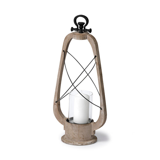 Zain II Large Brown Wooden Vintage Inspired Candle Holder Lantern