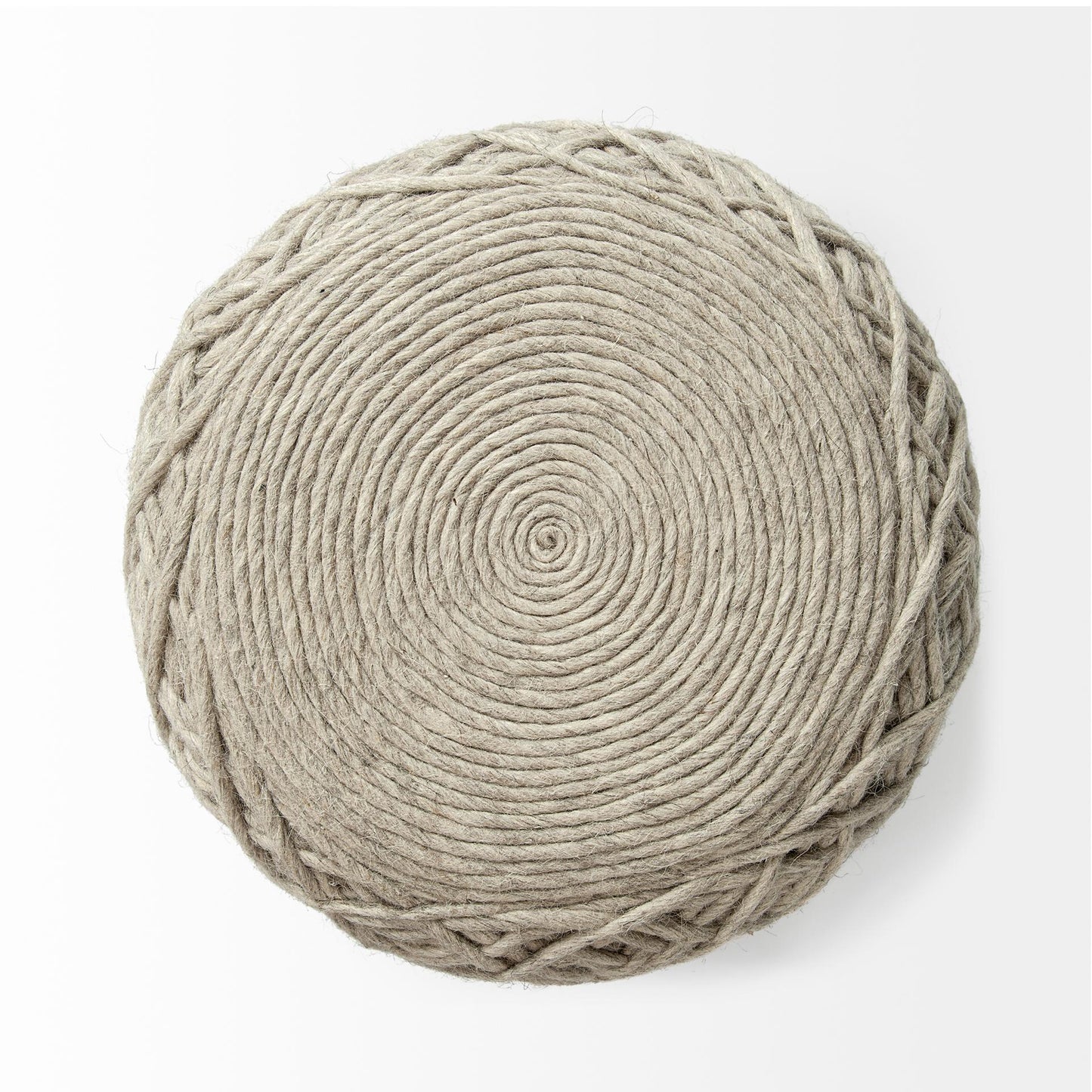 Allium Oatmeal Handwoven Wool Cylindrical Pouf