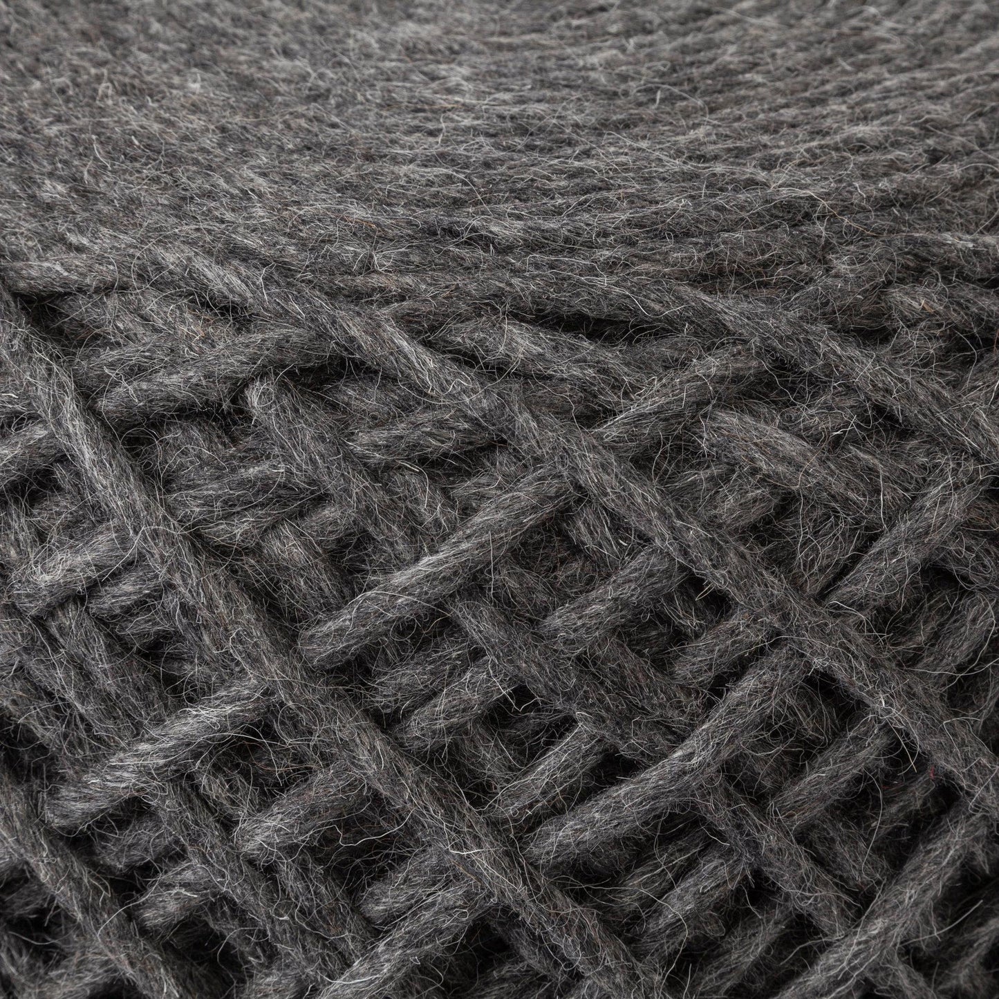 Allium Dark Gray Handwoven Wool Cylindrical Pouf