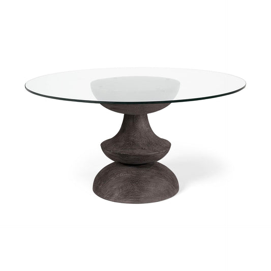 Crossman III 60L x 60W x 30H Dark Brown/Gray Solid Wood Base W/ Round Glass Top Dining Table