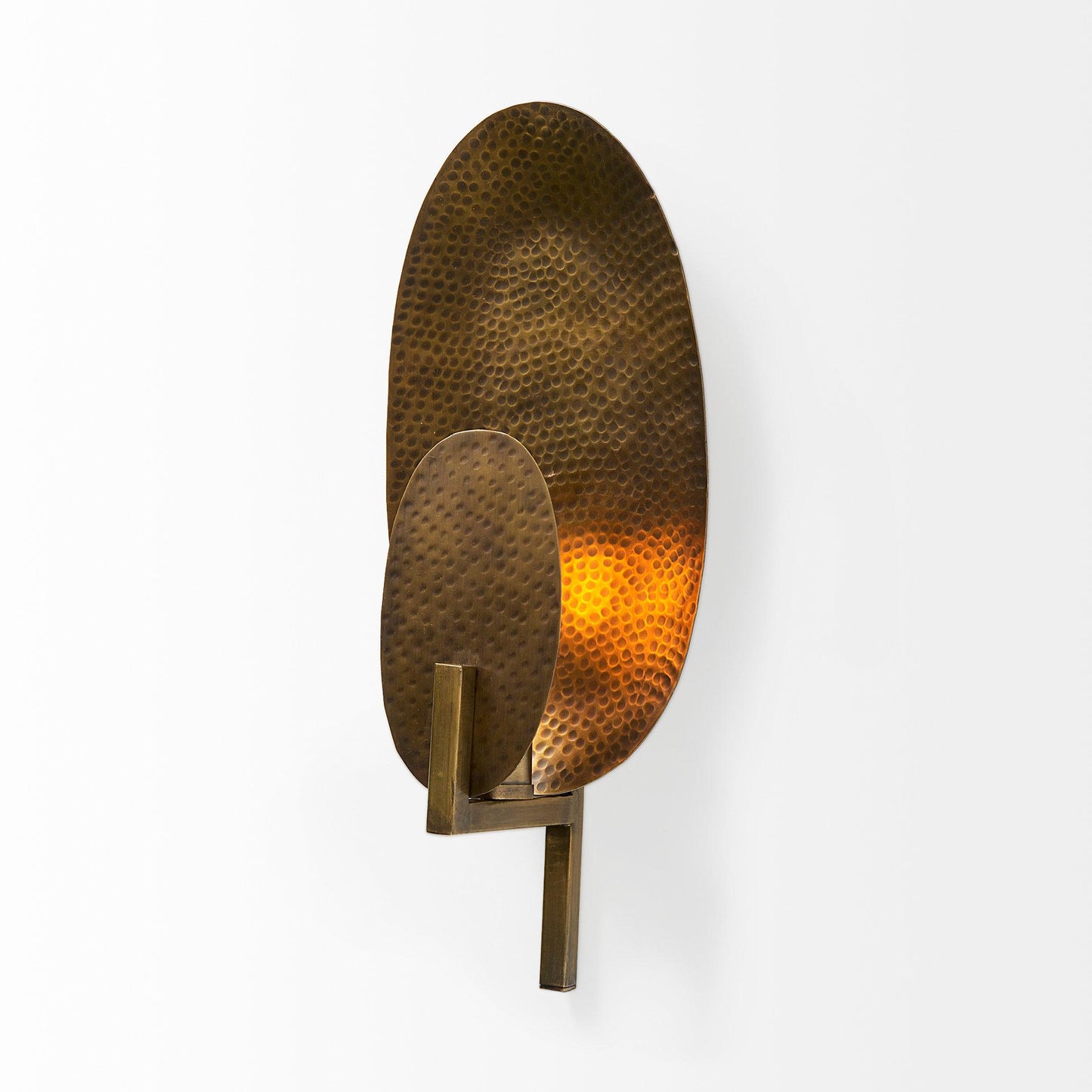 Clarence 7.0L x 5.3W x 17.0H Metal Hammered Gold Round Wall Sconce