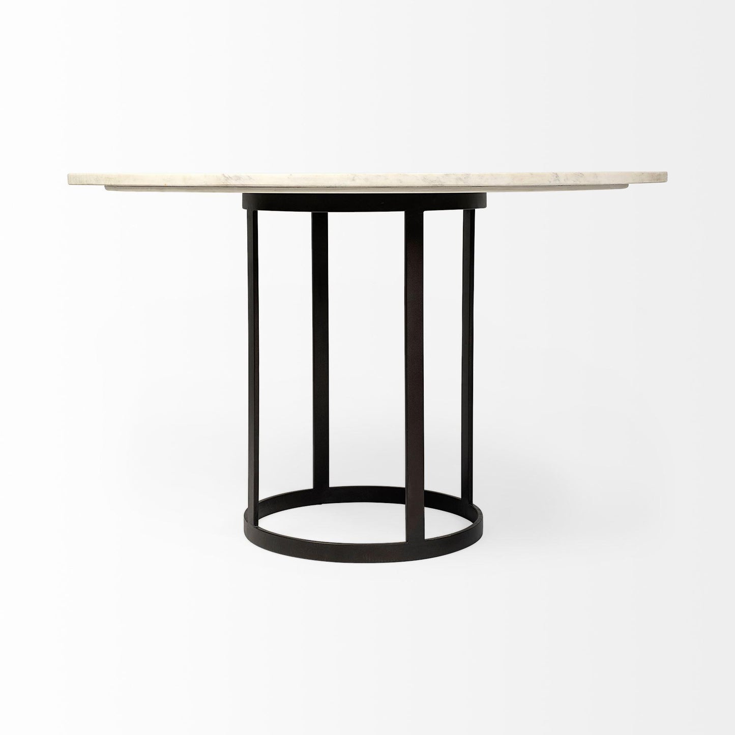 Tanner II 48" Round White Marble Top Black Metal Base Dining Table