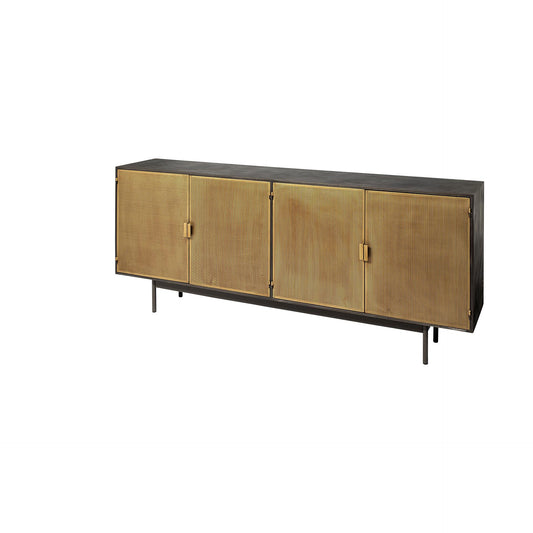 Newsome II 79Lx16Wx33H Black and Gold Metal 4 Cabinet Door Sideboard
