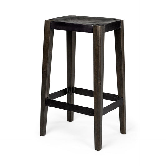 Nell 30" Seat Height Black Metal Seat & Foot Rest With Black Wood Legs Stool