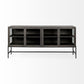 Arelius 70x18 Black-Brown Wood, Black Metal Base w/ 4 Glass Cabinet Doors Sideboard