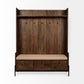 Glenn V 56L x 17W Dark Brown Wood w/ Cream Fabric Seat, 3 Drawers Hall Tree