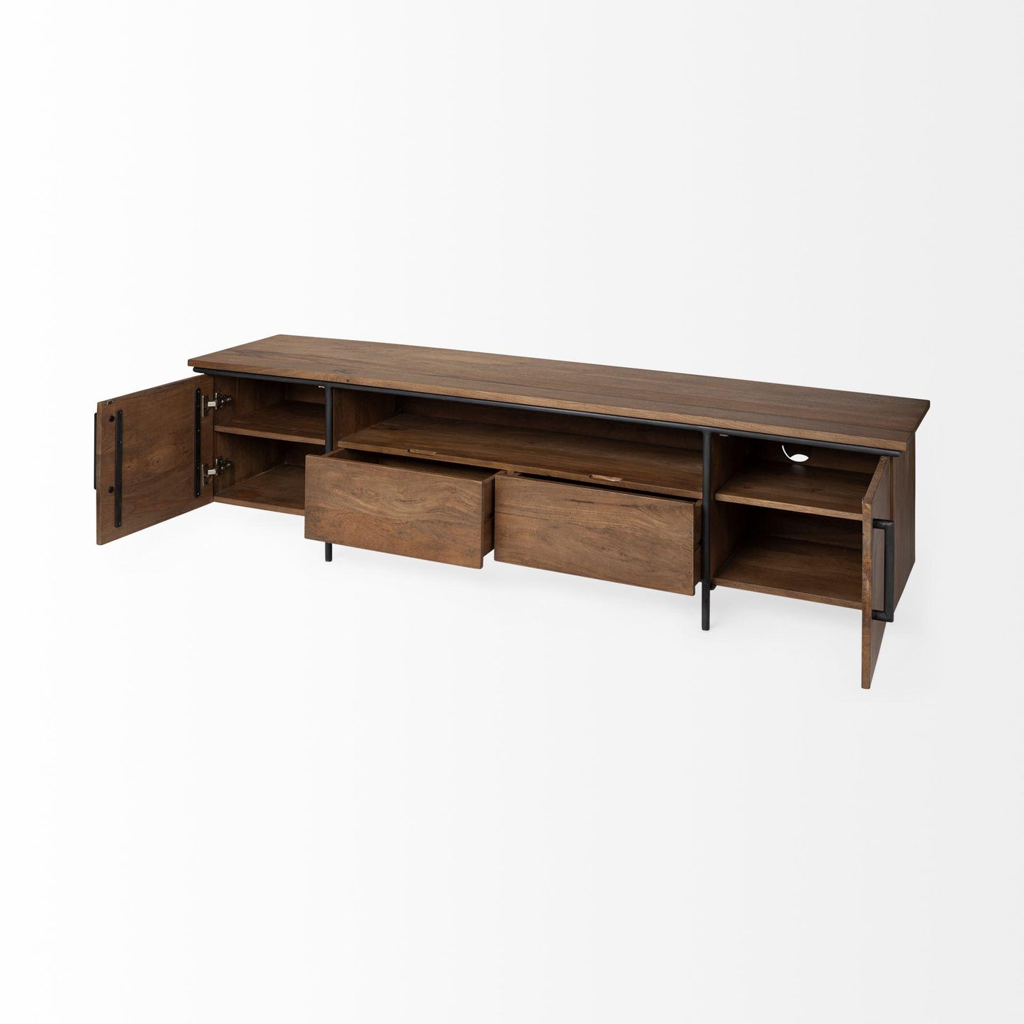 Maddox V Brown Solid Wood TV Stand Media Console with Storage, TV up to 85"