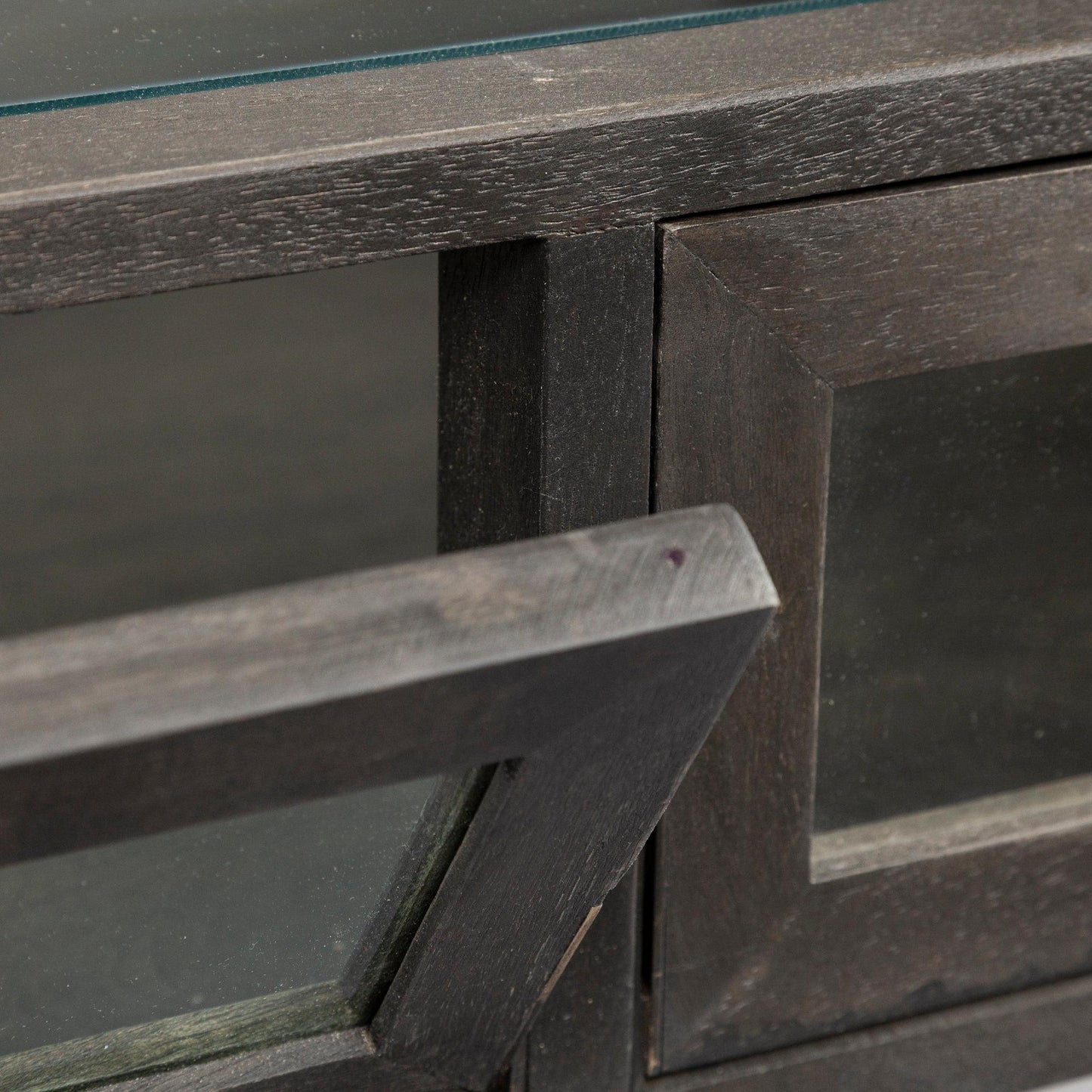Arelius 42" Square Glass-Top Black-Brown Wood w/ Black Metal Base Display Coffee Table