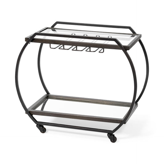 Chriselle Black Metal And Glass Two Tier Bar Cart