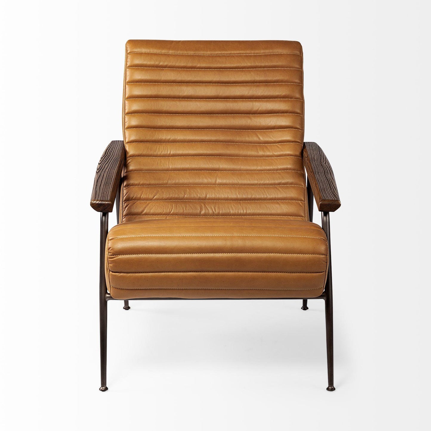 Grosjean Brown Leather Wrap Metal Frame Accent Chair