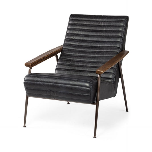 Grosjean Black Leather Wrap Metal Frame Accent Chair