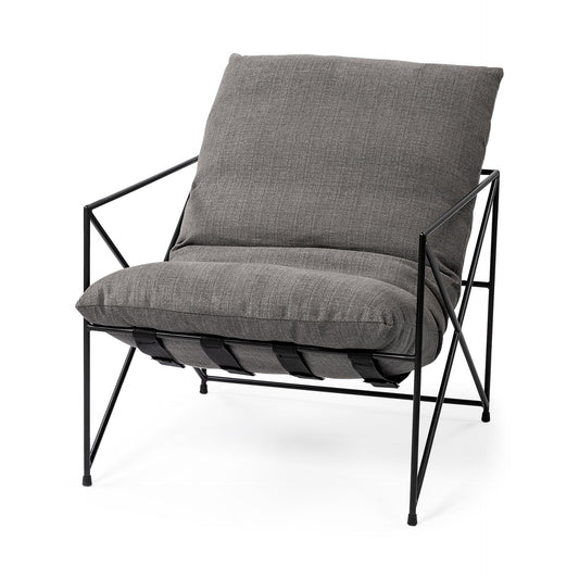 Leonidas 28.5L x 29.5W x 34.0H Grey Fabric Wrap Black Metal Frame Accent Chair