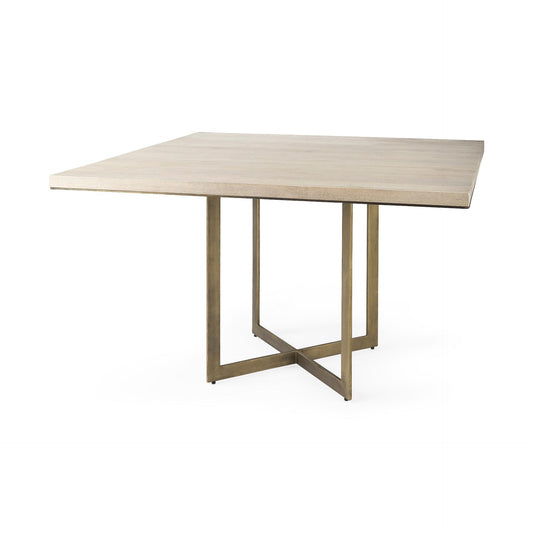 Faye I 48L x 48W x 30H Barely Gray Finished Wood W/Gold Metal Base Square Dining Table