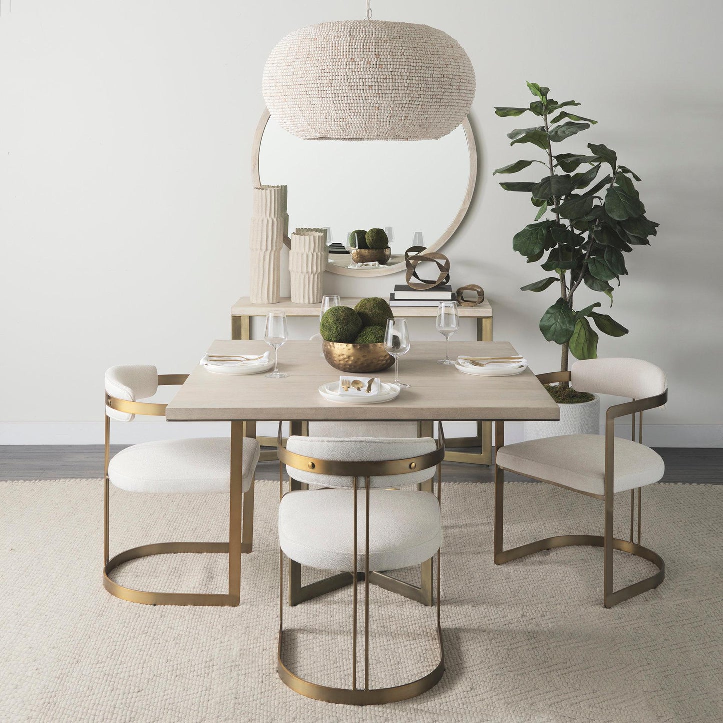 Faye I 48L x 48W x 30H Barely Gray Finished Wood W/Gold Metal Base Square Dining Table