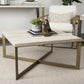 Faye 34L x 34W x 17H Barely Gray Finished Wood W/Gold Metal Base Square Coffee Table