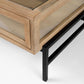 Arelius 42" Square Glass-Top Light Brown w/ Black Metal Base Display Coffee Table