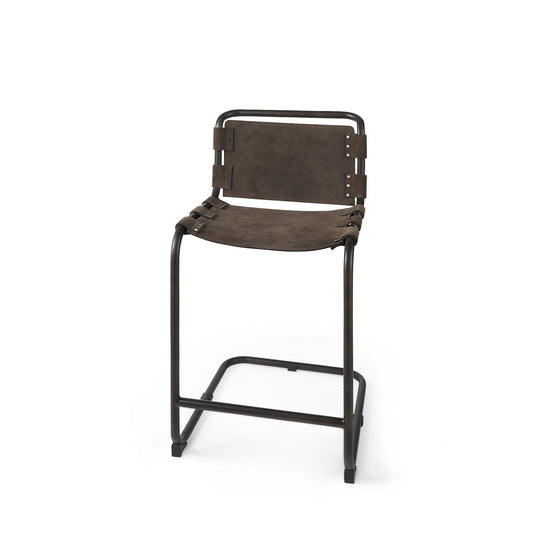 Berbick 21L x 25W x 38H Brown/Gray Suede W/ Iron Frame Counter Stool