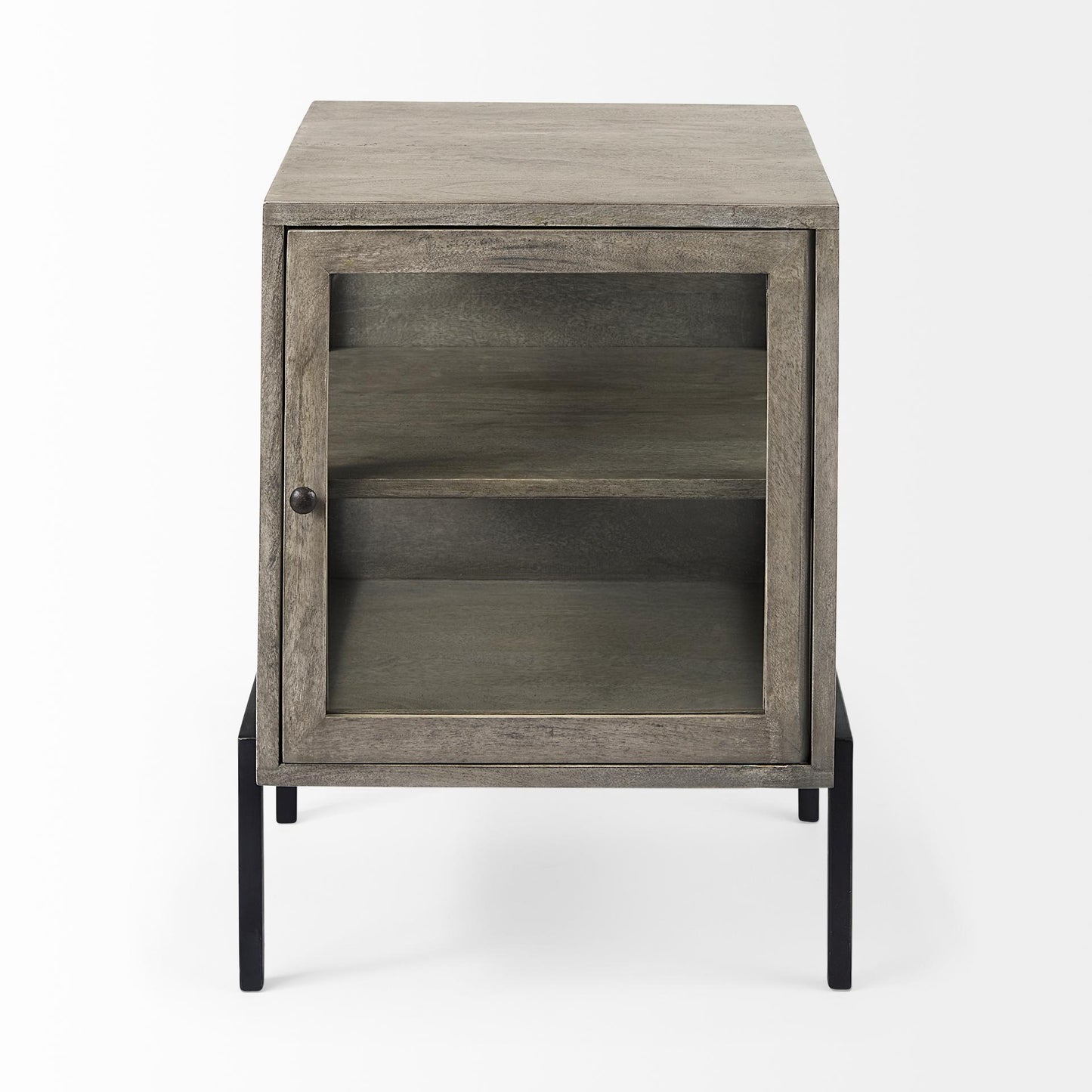 Arelius 20L x 18W x 26H Gray Wood W/ Black Metal Frame End/Side Table