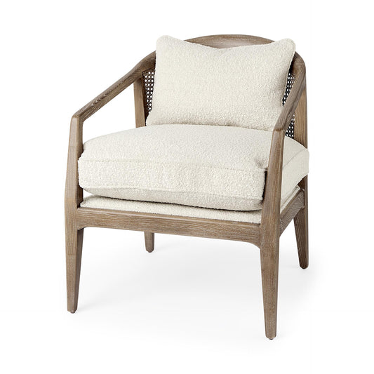 Landon 25.6L x 29.1W x 30.5H Light Brown Wood W/ Cream Fabric Seat and Cane Back Accent Chair