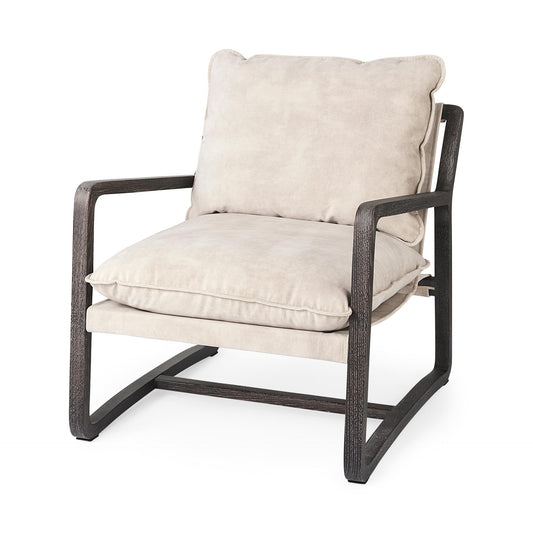 Brayden 28.3L x 34.1W x 35H Dark Brown Wood W/ Cream Fabric Seat Accent Chair