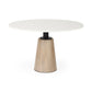 Maxwell 48L x 48W x 30H White Marble Round Top W/ Black Metal and Wood Pedestal Base Dining Table