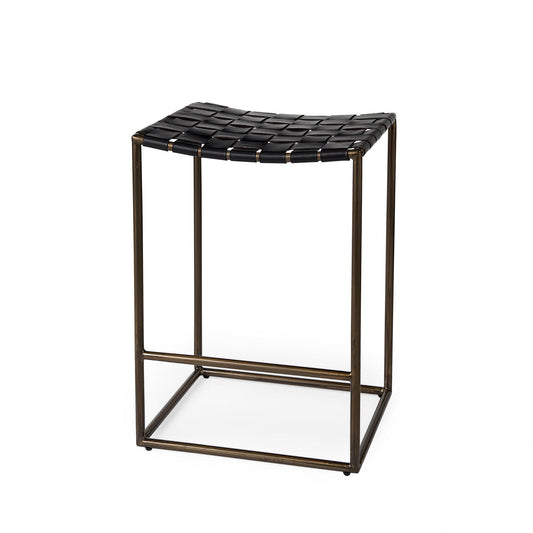 Clarissa 18.0L x 16.0W x 26.25H Black Woven Leather Seat W/ Nickel Frame Counter Stool
