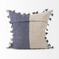 Joelle 18.0L x 18.0W x 0.2H Blue and Beige Color Blocked W/Tassels Squre Decorative Pillow Cover