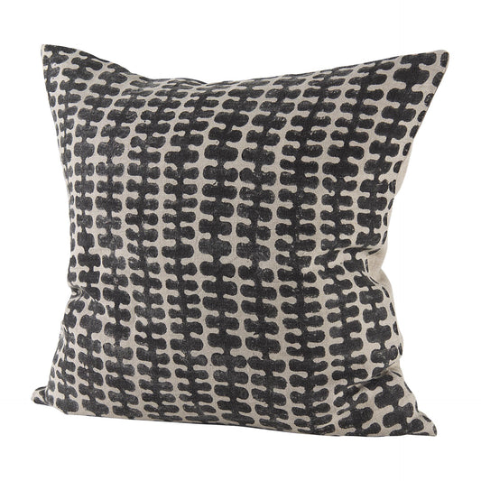 Miriam 18L x 18W Beige and Black Fabric Patterned Decorative Pillow Cover