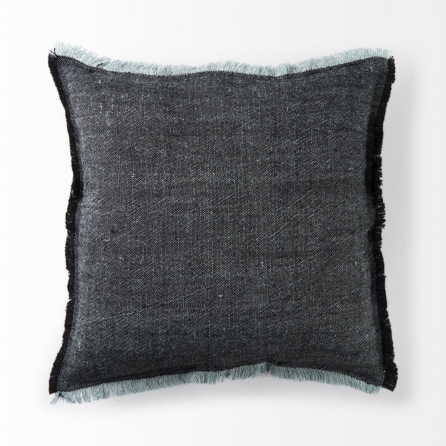 Malia 20L x 20W Black and Teal Fabric Fringed Pillow Cover