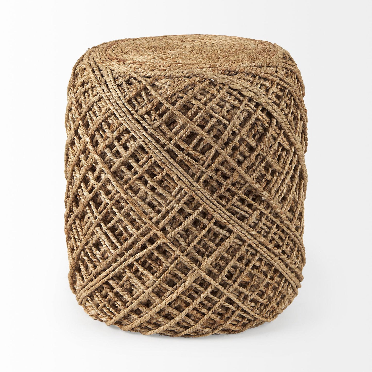 Allium Brown Handwoven Wool Cylindrical Pouf