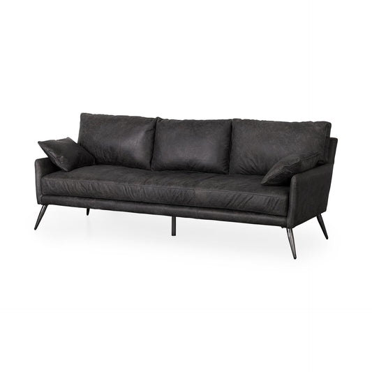 Cochrane 82L x 33W x 32.3 Black Leather Three Seater Sofa