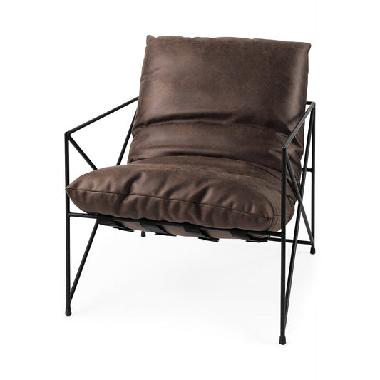 Leonidas 28.5L x 29.5W x 34.0H Brown Faux Leather Wrap Seat W/ Black Metal Frame Accent Chair