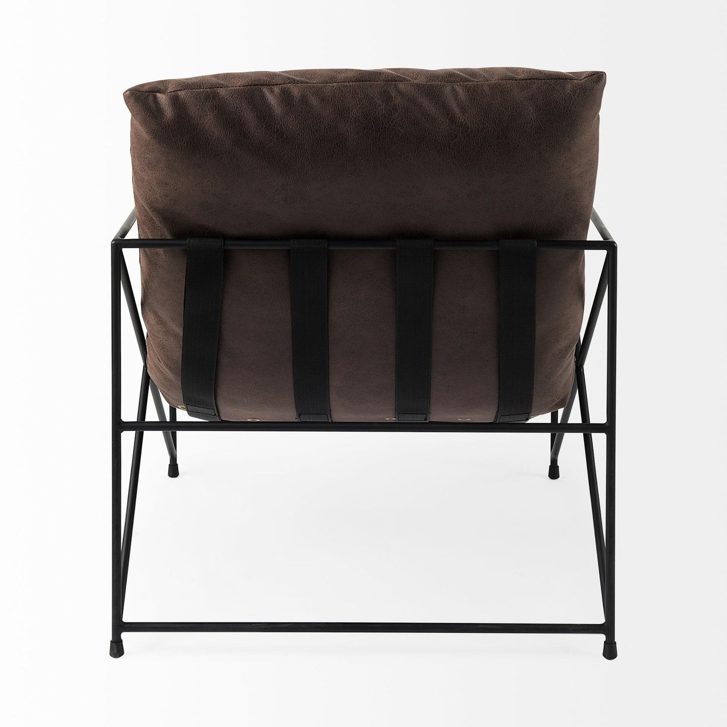 Leonidas 28.5L x 29.5W x 34.0H Brown Faux Leather Wrap Seat W/ Black Metal Frame Accent Chair